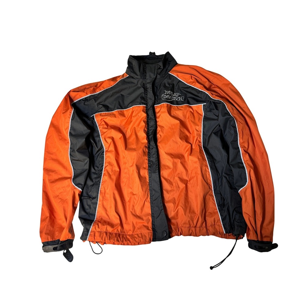 Harley Davidson Mens Orange Black Windbreaker Jacket Mesh Lined Logo Medium